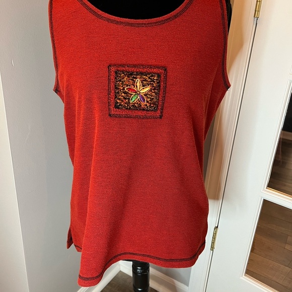 Popovitch Studio Tops - Red Sleeveless womens Top with Embroidered Detail